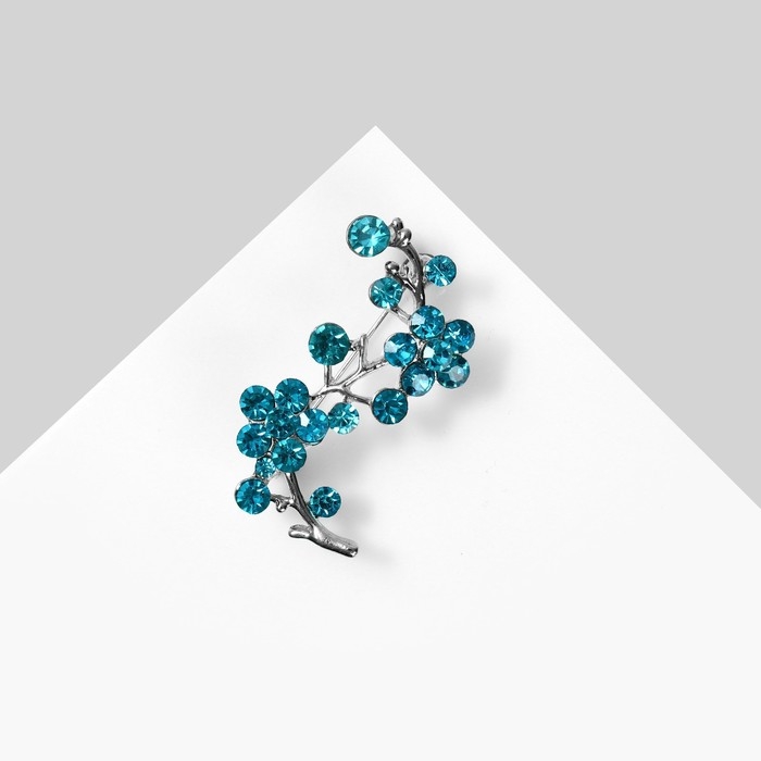 Брошь «Цветы» ветвь яблони, цвет голубой в серебре Брошь «Цветы» ветвь яблони, цвет голубой в серебре