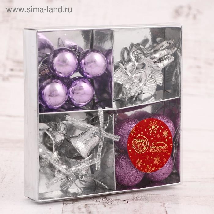 Набор украшений пластик 14 шт Набор украшений пластик 14 шт "Сюрприз" (4 колокол, 8 шаров, 2 ангела) серебро, фиолет