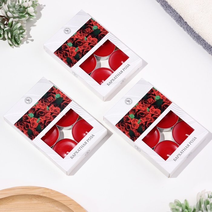 Свечи чайные ароматизированные  Свечи чайные ароматизированные "Бархатная роза" в подарочных коробках, 18 шт