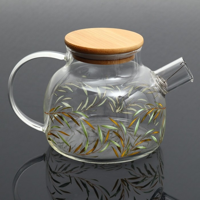 Чайник стеклянный заварочный с бамбуковой крышкой «Тропики», 1000 мл Чайник стеклянный заварочный с бамбуковой крышкой «Тропики», 1000 мл