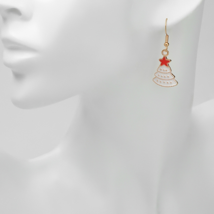 Новый год! Серьги «Новогодние» ёлочка в снегу, бело-красный в золоте Новый год! Серьги «Новогодние» ёлочка в снегу, бело-красный в золоте