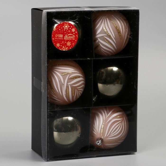 Набор шаров пластик d-7,5 см, 6 шт Набор шаров пластик d-7,5 см, 6 шт "Морозная росшивь" штрихи, микс