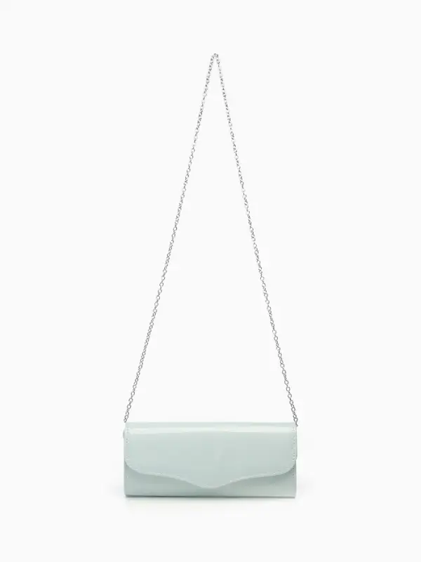 Сумка-клатч женская вечерняя на магните, на длинной цепочке, лаковая, бирюзовая