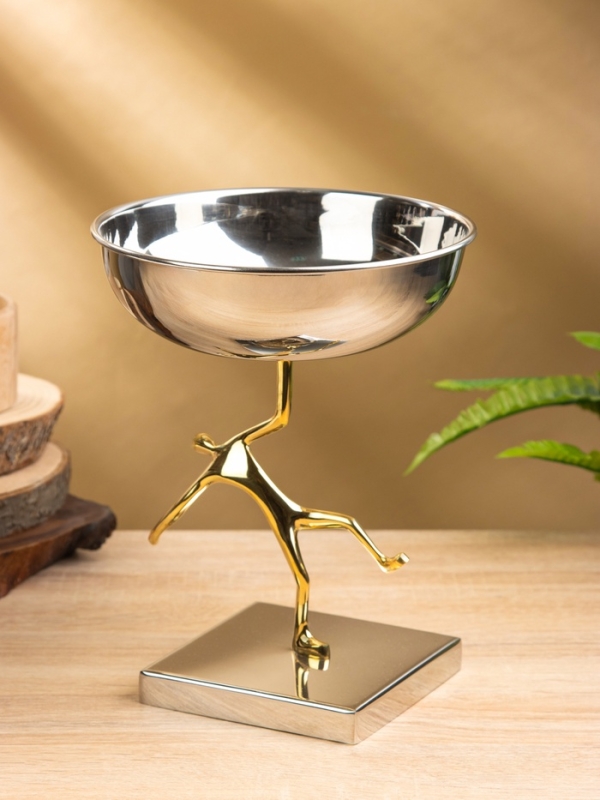 Блюдо сервировочное на подставке "Человек" d 18 см нержавеющая сталь. латунь