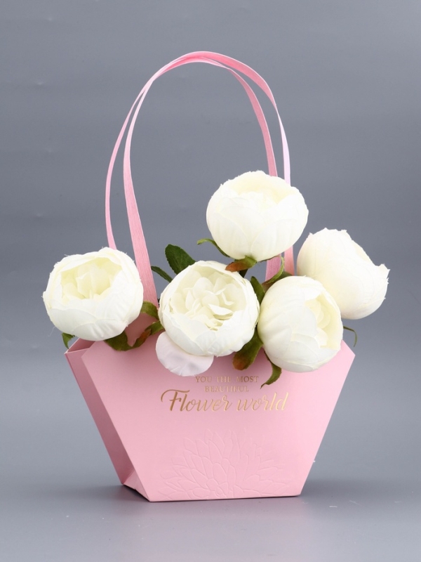 Сумка для цветов тиснение розовая, Сумка для цветов тиснение розовая, "Самой прекрасной", влагостойкая, 23х15х9 см