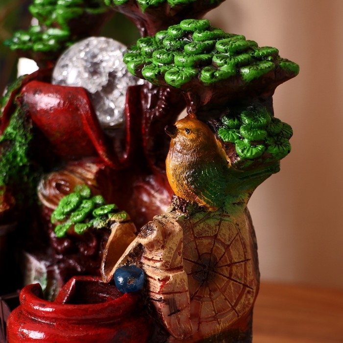 Фонтан Фонтан "Птички на брёвнышке у мельницы" 12х16х27 см (с подсветкой)