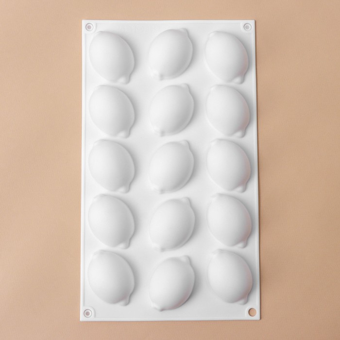 Форма для муссовых десертов и выпечки KONFINETTA «Лимоны», силикон, 29×17×3 см, 15 ячеек (5,5×4 см), цвет белый Форма для муссовых десертов и выпечки KONFINETTA «Лимоны», силикон, 29×17×3 см, 15 ячеек (5,5×4 см), цвет белый