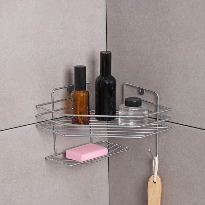 Полка настенная, с мыльницей, 20×20×15,5 см, цвет хром Полка настенная, с мыльницей, 20×20×15,5 см, цвет хром