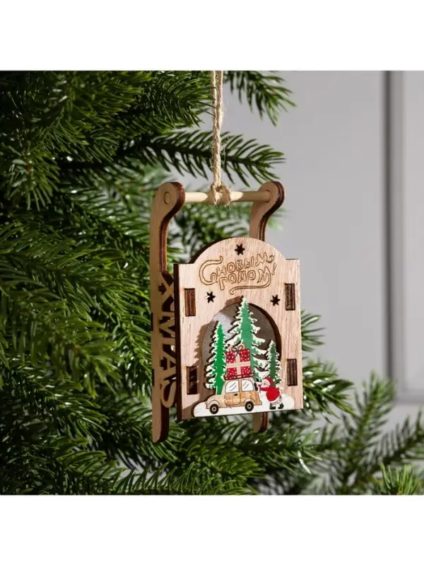 Ёлочная игрушка &laquo;Сани с Дедом Морозом и машиной&raquo;, от батареек LR41&times;3, свечение RGB