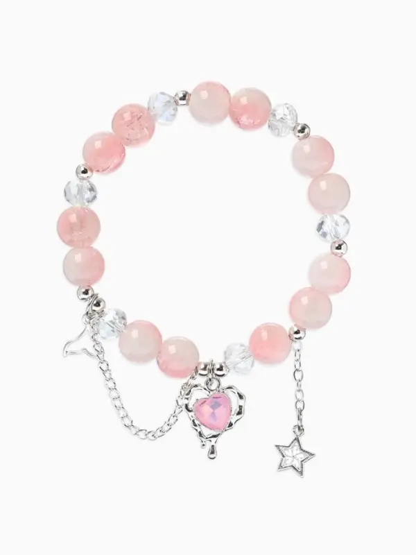 Браслет с подвесками &laquo;Сахарный. Сердце текучее&raquo;, d=6 см, шар № 10/8, белый, розовый в серебре