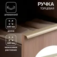 Ручка профильная мебельная торцевая CAPPIO RT002AU, L=600 мм, м/о 480 мм, сатиновое золото