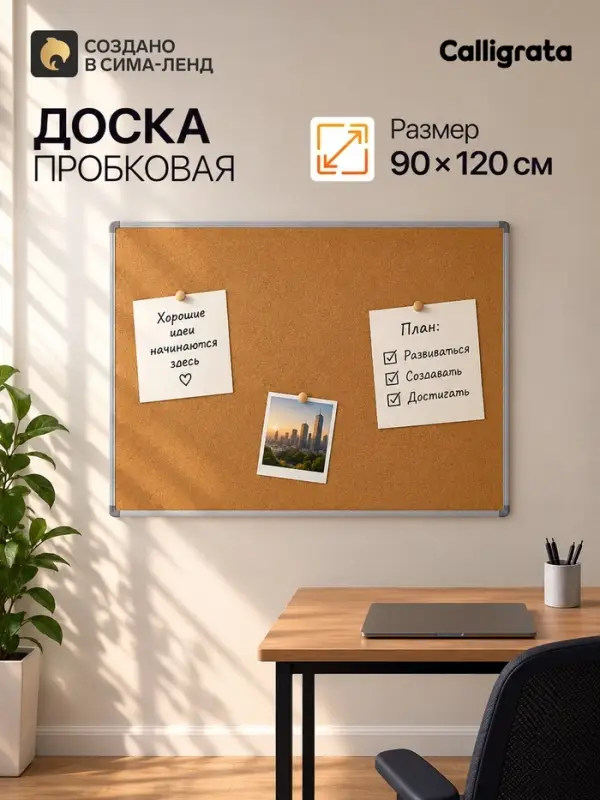 Доска пробковая, 90&times;120 см, в алюминевой рамке, CALLIGRATA