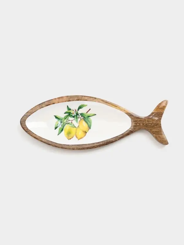 Блюдо в форме рыбки &laquo;Лимоны&raquo;, 32&times;11.5&times;2 см, дерево манго