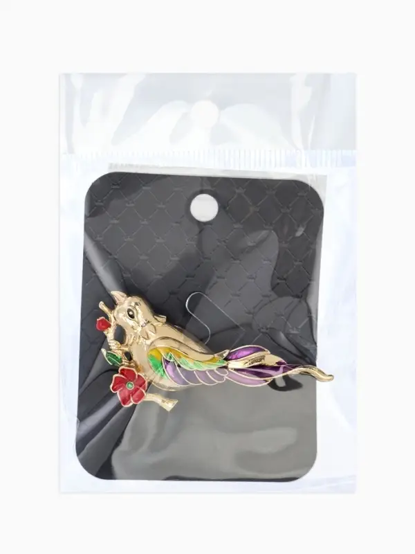 Брошь "Птичка" экзотическая, цветная в золоте