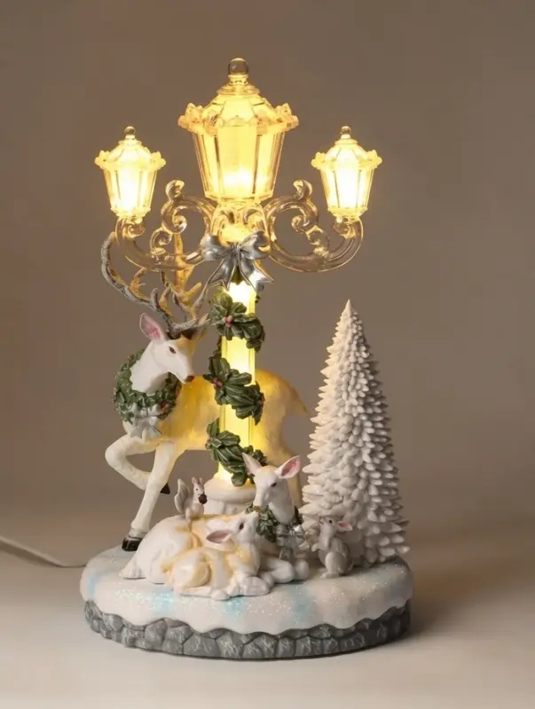 Фигурка светодиодная &laquo;Олени у фонаря&raquo;, новогодняя, 3хАА, музыка, свет, USB, 15&times;18&times;31 см
