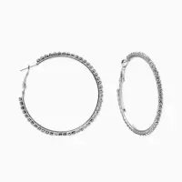 Серьги-кольца со стразами d=5.5 см, белые в серебре