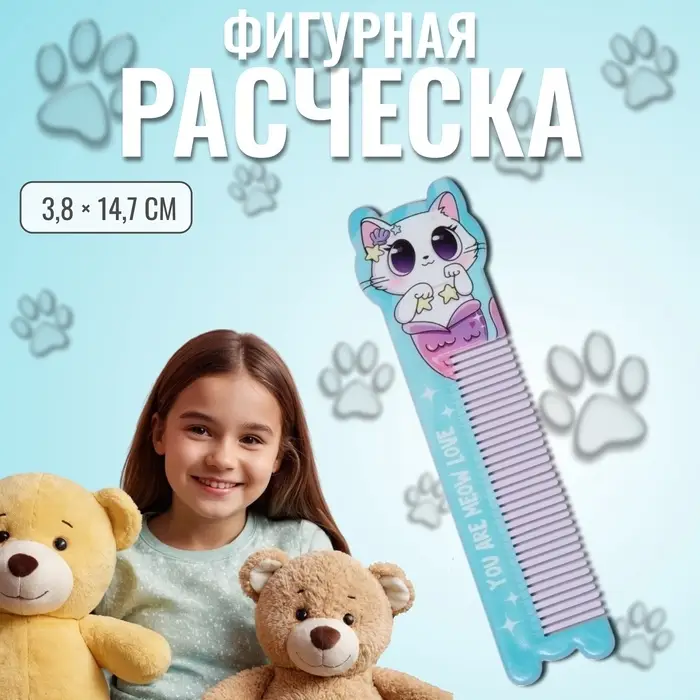Расчёска фигурная «Кошка-русалка», 14.7×3.8(±1) см Расчёска фигурная «Кошка-русалка», 14.7×3.8(±1) см