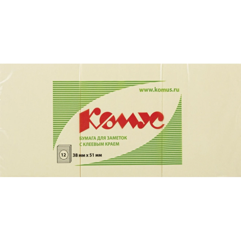 Стикеры КОМУС с клеев.краем 38х51 желтый 12 блоков