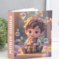 Фотоальбом на 80 фото 10х15 см "Мальчик в полосатой рубашке с мишкой" в коробке 5х19х22,8 см   10962