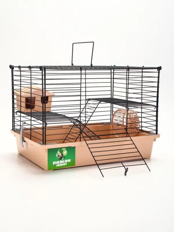 Клетка для грызунов &laquo;Пижон&raquo;, 38&times;27&times;27 см, складная, домик, миска, колесо, бежевая