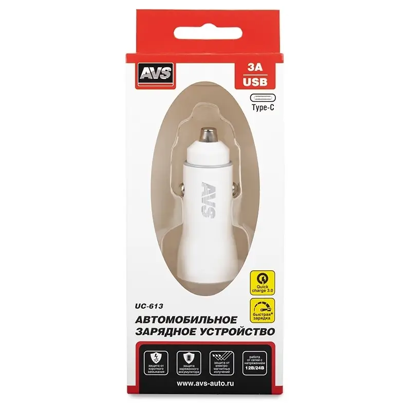 USB автомобильное зарядное устройство AVS 2 порта UC-613 (USB QC 3.0+PD Type C)