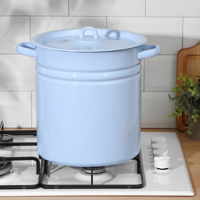 Кастрюля эмалированная, 12 л, металлическая крышка, индукция, цвет серо-голубой