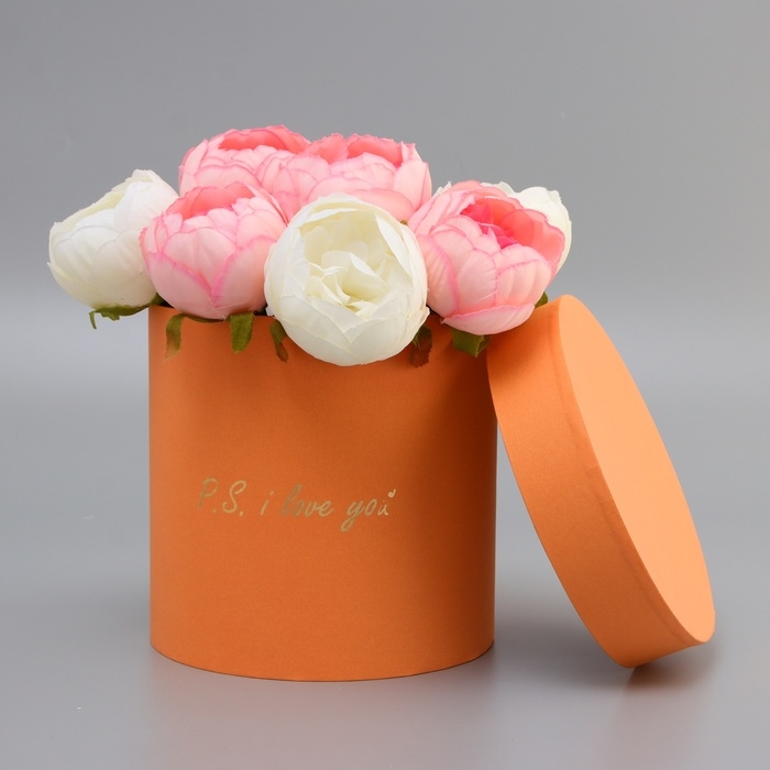 Коробка подарочная круглая Коробка подарочная круглая"P.s. i love you"оранжевый 18*18*18см