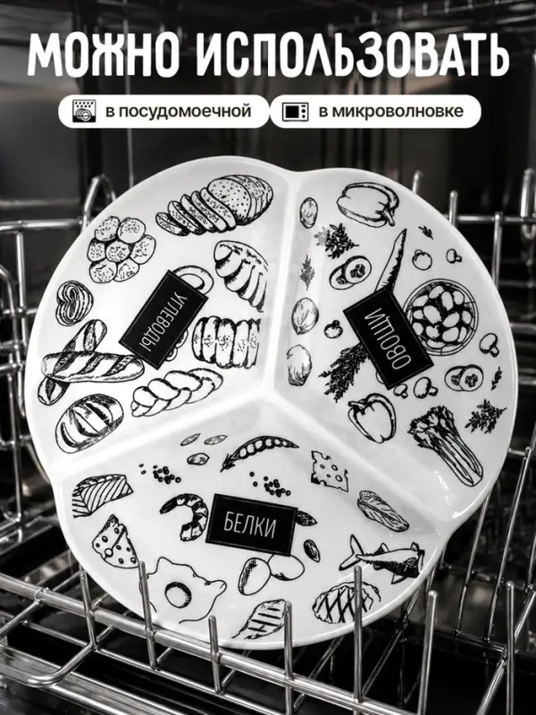 Тарелка керамическая секционная, для похудения &laquo;ПП&raquo;, 19 см
