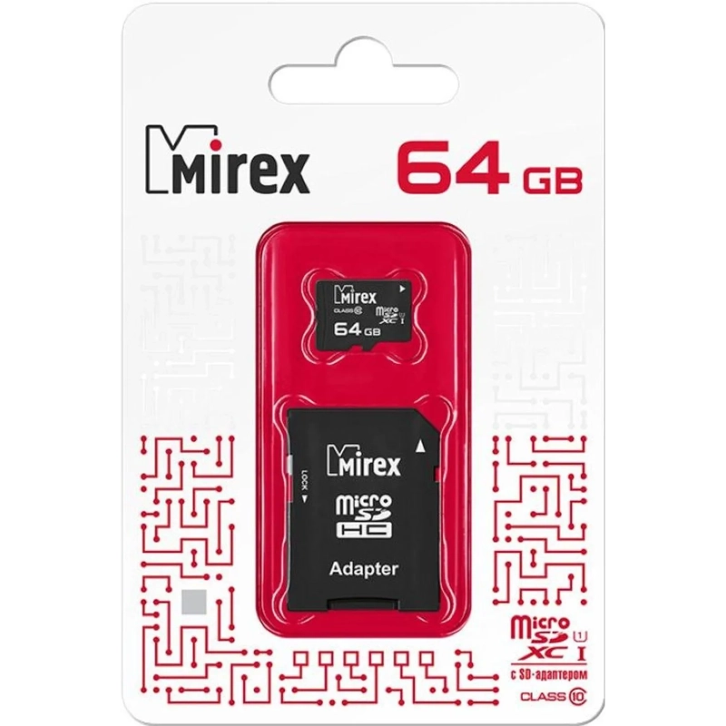 Карта памяти Mirex microSDХC с адапт 64Gb UHS-I/U1/class 10(13613-AD10SD64)