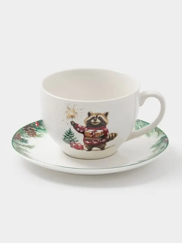 Чайная пара Доляна «Новогодние животные», 2 предмета: чашка 210 мл, блюдце d=15 см, фарфор, белая Чайная пара Доляна «Новогодние животные», 2 предмета: чашка 210 мл, блюдце d=15 см, фарфор, белая
