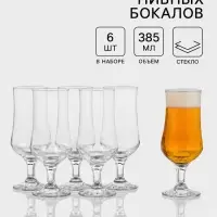 Пивные бокалы Paşabah&ccedil;e Tulipe, 385 мл, набор 6 шт., стекло, прозрачные