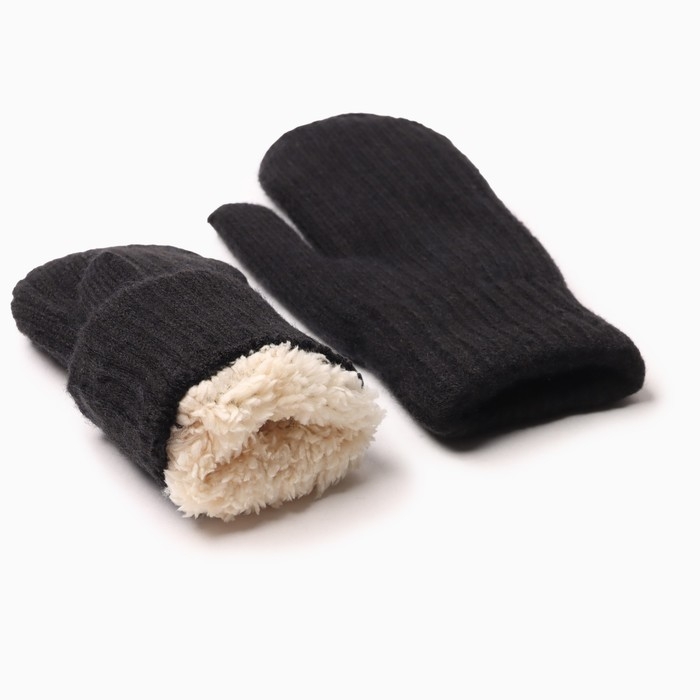 Варежки женские с мехом внутри, цвет черный, размер 7-8