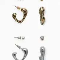 Серьги QF &laquo;Сердце леопарда&raquo;, набор 4 пары, бусины, цвет золото, серебро