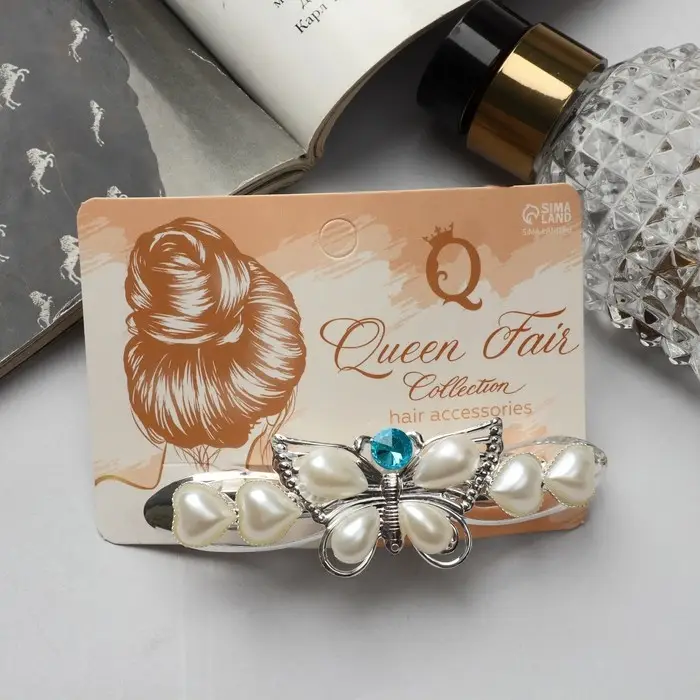 Заколка-автомат для волос «Бабочка», сердечки белый, 9 см, МИКС