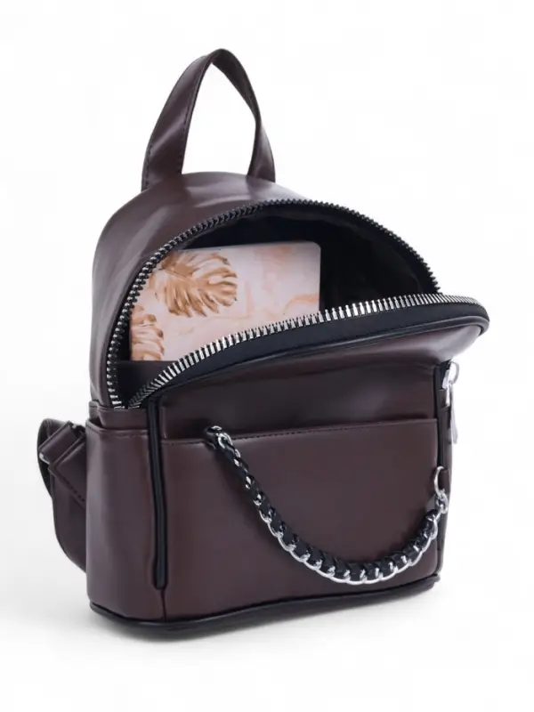 Рюкзак-мини женский на молнии, с карманом, размер 21&times;12&times;27 см, коричневый