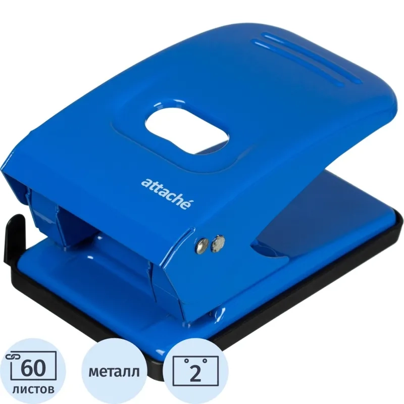 Дырокол Attache до 60 листов, с линейкой, металл, синий