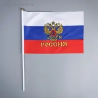 Флаг России с гербом, 20×30 см, шток 40 см, полиэфирный шёлк