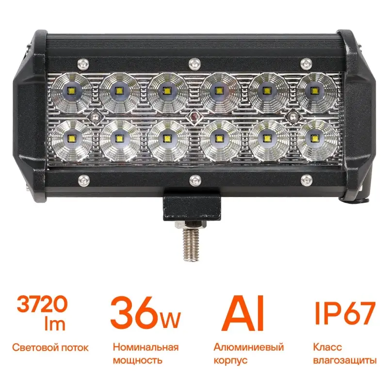 Фара светодиодная (балка) двухрядная, 12 LED рассеяный свет, 36W, (165х78х65) 12/24V