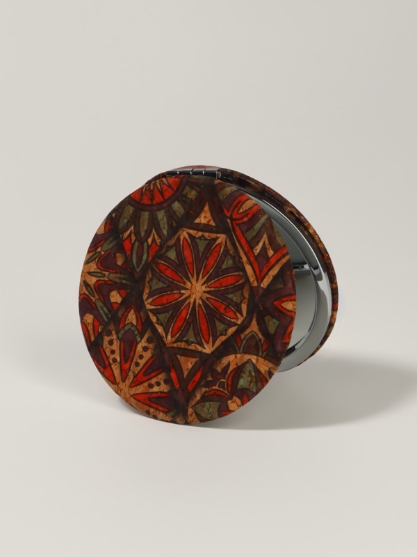 Зеркало складное «Орнамент», d = 7,2 см, с увеличением, цвет коричневый/оранжевый