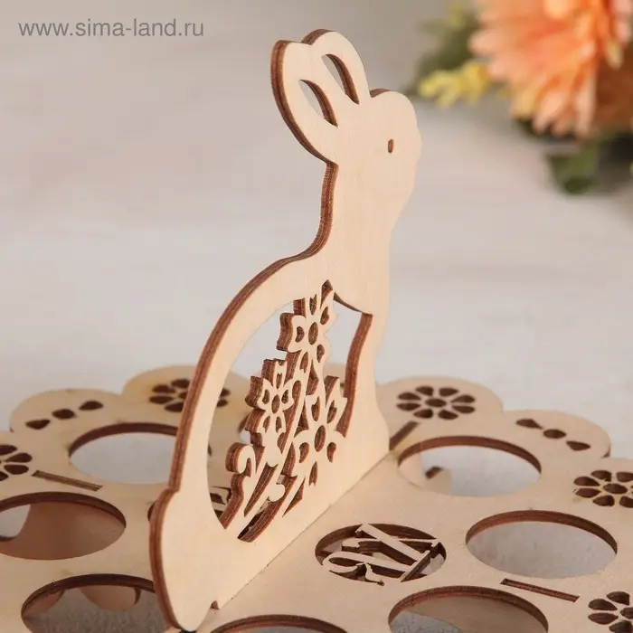 Подставка для яиц пасхальная Доляна &laquo;Зайчик&raquo;, 8 ячеек, 20&times;16 см, дерево