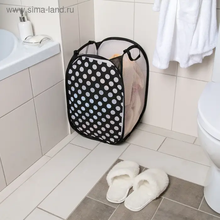 Корзина-сетка Доляна «Горошек», складная, 32×32×52 см, цвет чёрный Корзина-сетка Доляна «Горошек», складная, 32×32×52 см, цвет чёрный