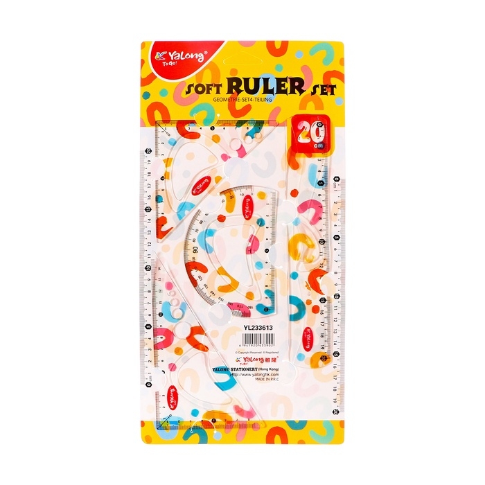 Набор геометрический гибкий силиконовый (линейка 20см+2 угольника+транспортир) Абстракция Набор геометрический гибкий силиконовый (линейка 20см+2 угольника+транспортир) Абстракция