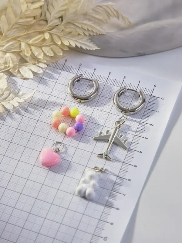 Серьги со съёмным элементом &laquo;Трансформер&raquo;, мишка и сердце, цветные в серебре