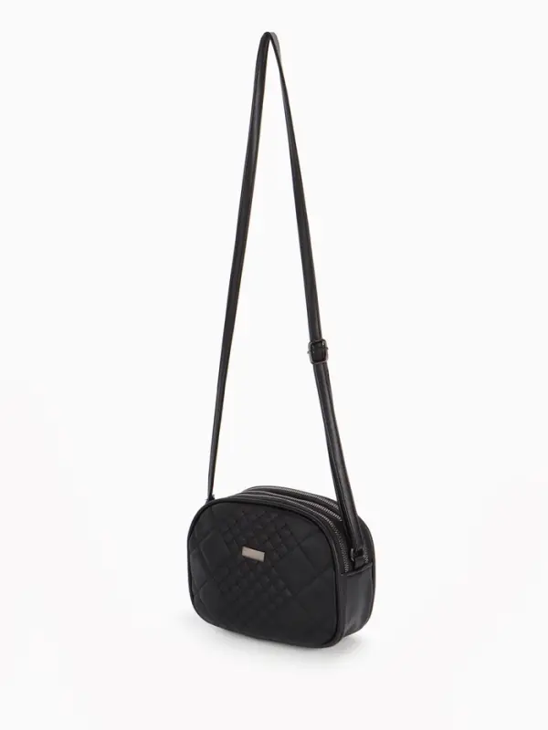 Сумка женская кросс-боди на молнии, 19&times;7&times;15 см, в клетку, чёрная