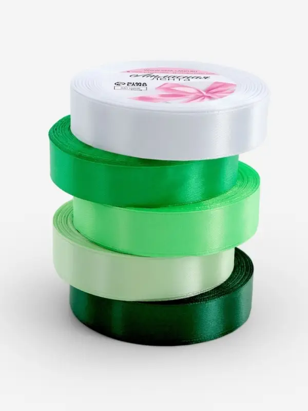 Атласная лента, набор 5 шт., 20 мм, 23&plusmn;1 м, белая, зелёная