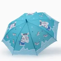 Зонт-трость детский п/авт R43/50 П/Э ЗЕБРА ручка-крюк бирюзовый пакет