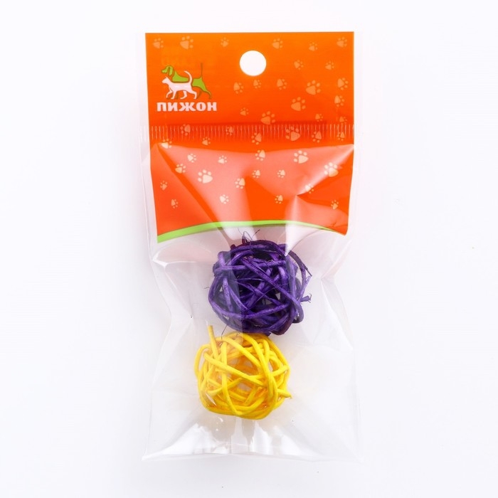 Набор из 2 плетёных шариков из лозы без бубенчиков, 3 см, фиолетовый/желтый Набор из 2 плетёных шариков из лозы без бубенчиков, 3 см, фиолетовый/желтый