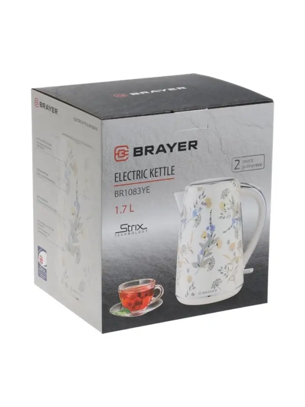 Чайник BRAYER 1083BR-YE, электрический, 2200Вт, 1.7л, нерж.сталь. автоотключение