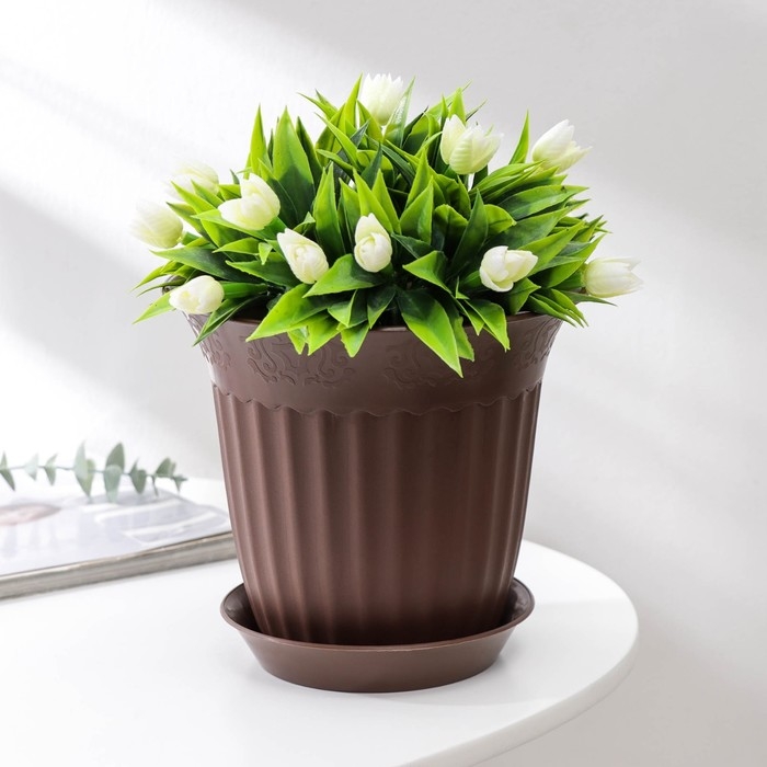 Горшок для цветов с поддоном Доляна, 2 л, цвет поддона микс Горшок для цветов с поддоном Доляна, 2 л, цвет поддона микс