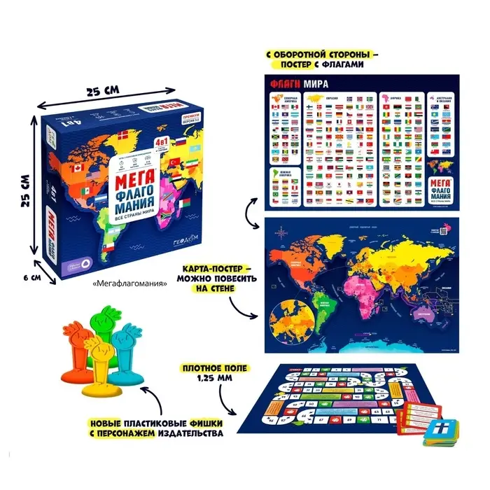 Игра настольная ГЕОДОМ &laquo;Мегафлагомания&raquo;, 200 карточек, МИКС